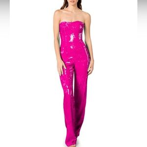 Dress the Population - Sequin Wide Leg Strapless Jumpsuit Pink Size XS 💖💖
